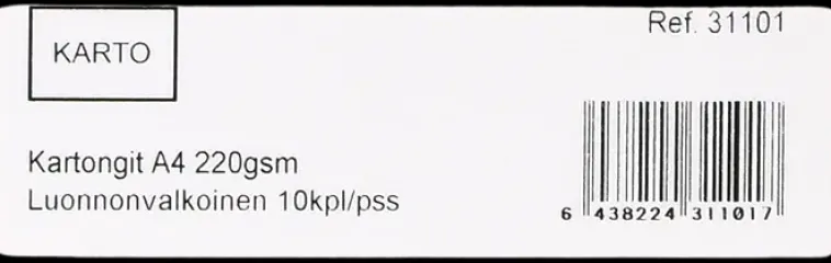 Karto Askartelutarvikkeet-Askartelunki A4 220 Gsm Luonnon Valkoinen 10 Ark/Pss