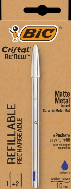 Sale Cristal Re-New Kuulakyna + Kaksi Tayttosailiota Sininen Muste Toimistotarvikkeet