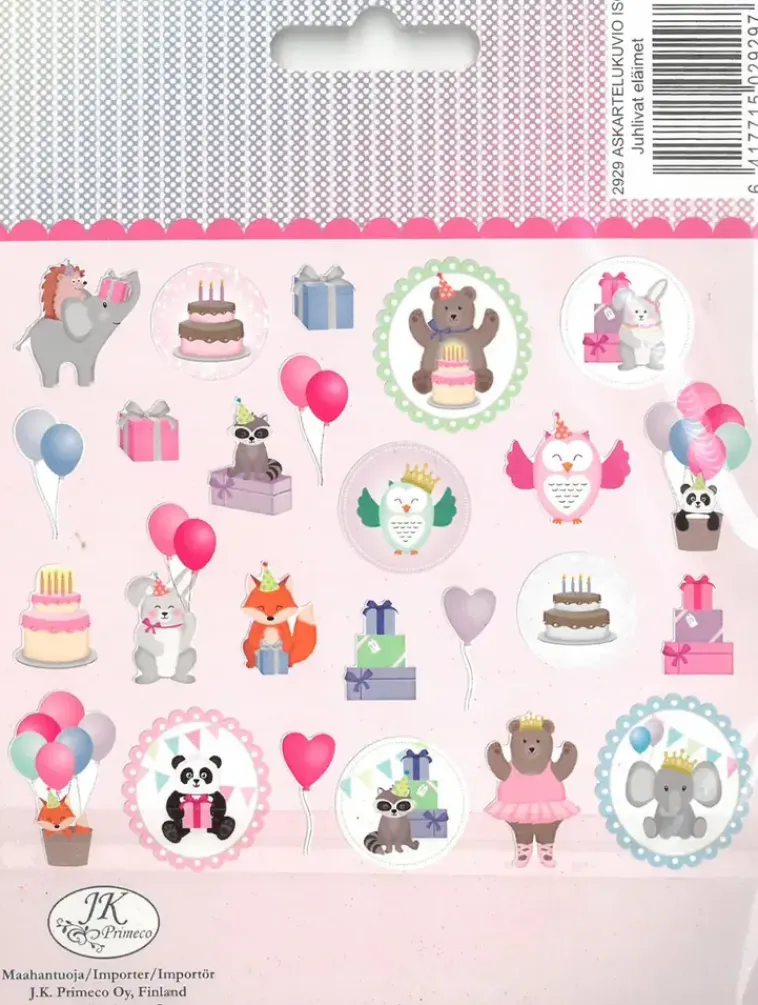 J.K. Primeco Askartelutarvikkeet-Isot Askartelukuviot Juhlivat Elaimet 25Kpl/Pkt