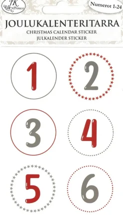 J.K. Primeco Askartelutarvikkeet-Joulukalenteritarra Numerot Punaharmaa 4 Ark