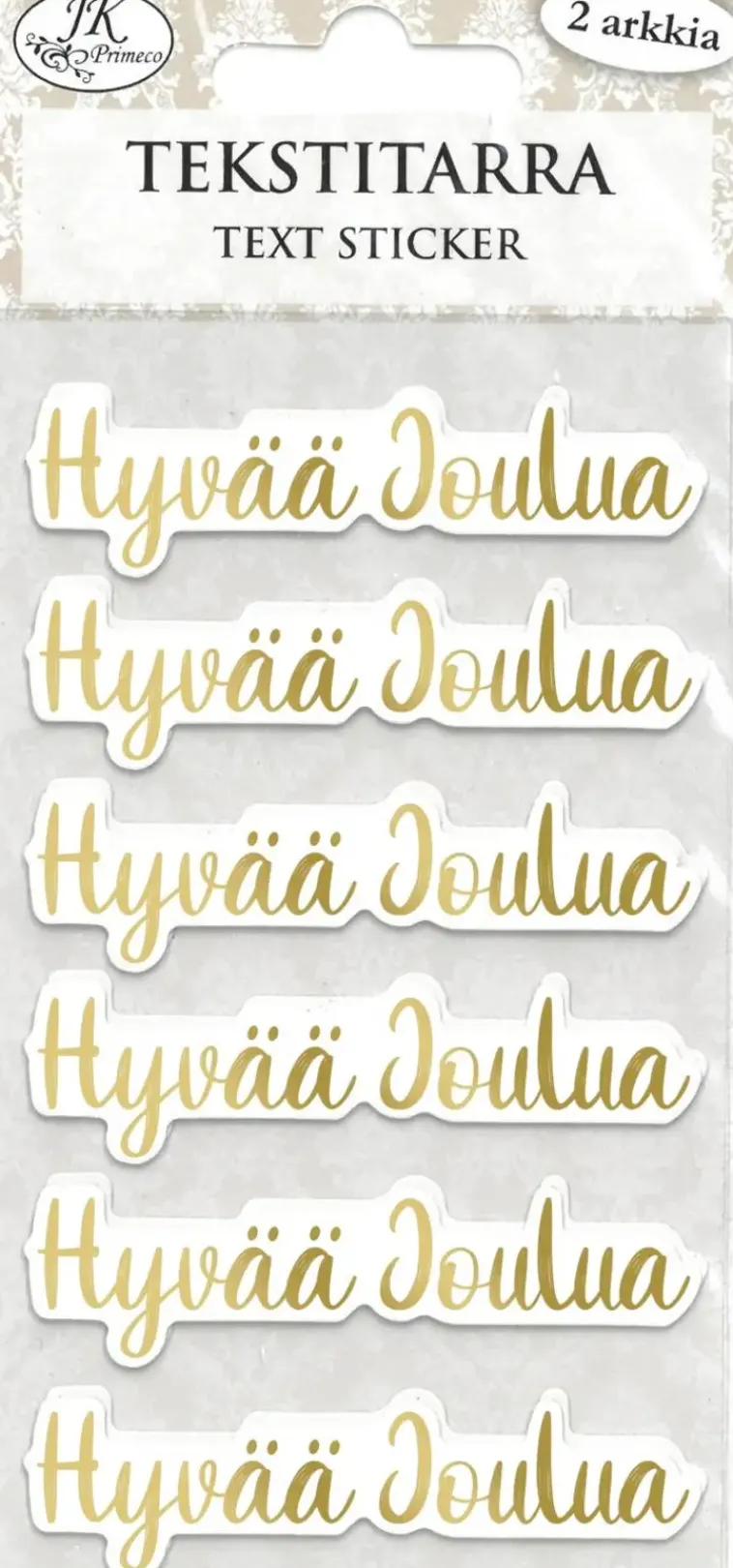 J.K. Primeco Askartelutarvikkeet-Tekstitarra Hyvaa Joulua Kultafolio 2 Ark