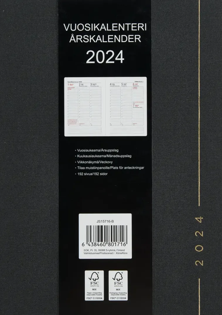 Hot Poytakalenteri A5 Kangas, Musta Kalenterit