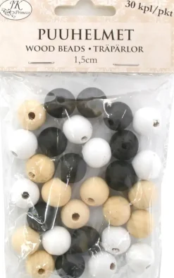 J.K. Primeco Askartelutarvikkeet-Puuhelmet Naturlajitelma 1,5Cm 30Kpl/Pkt