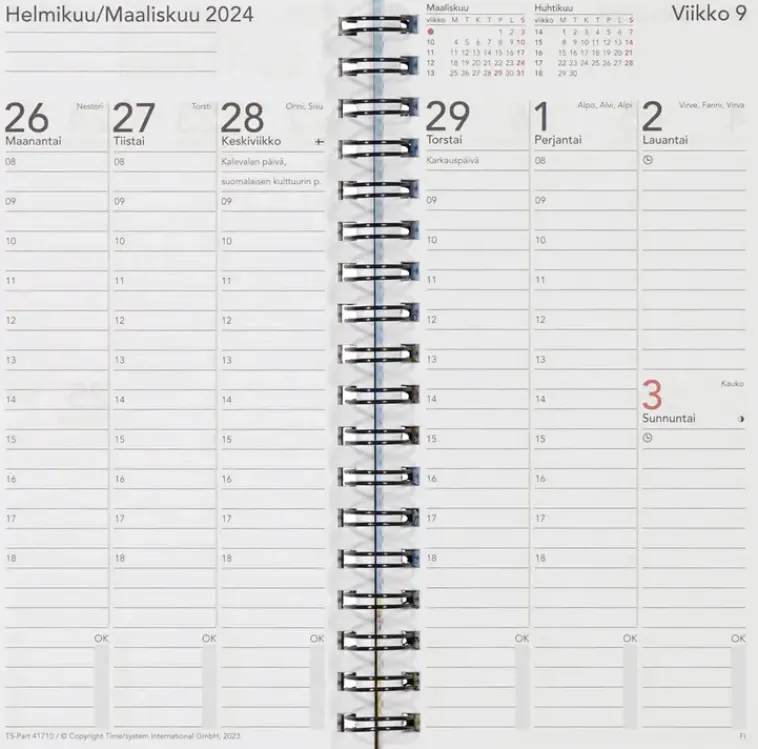 Taskukalenteri Time System Memory Turkoosi 2024 Kalenterit